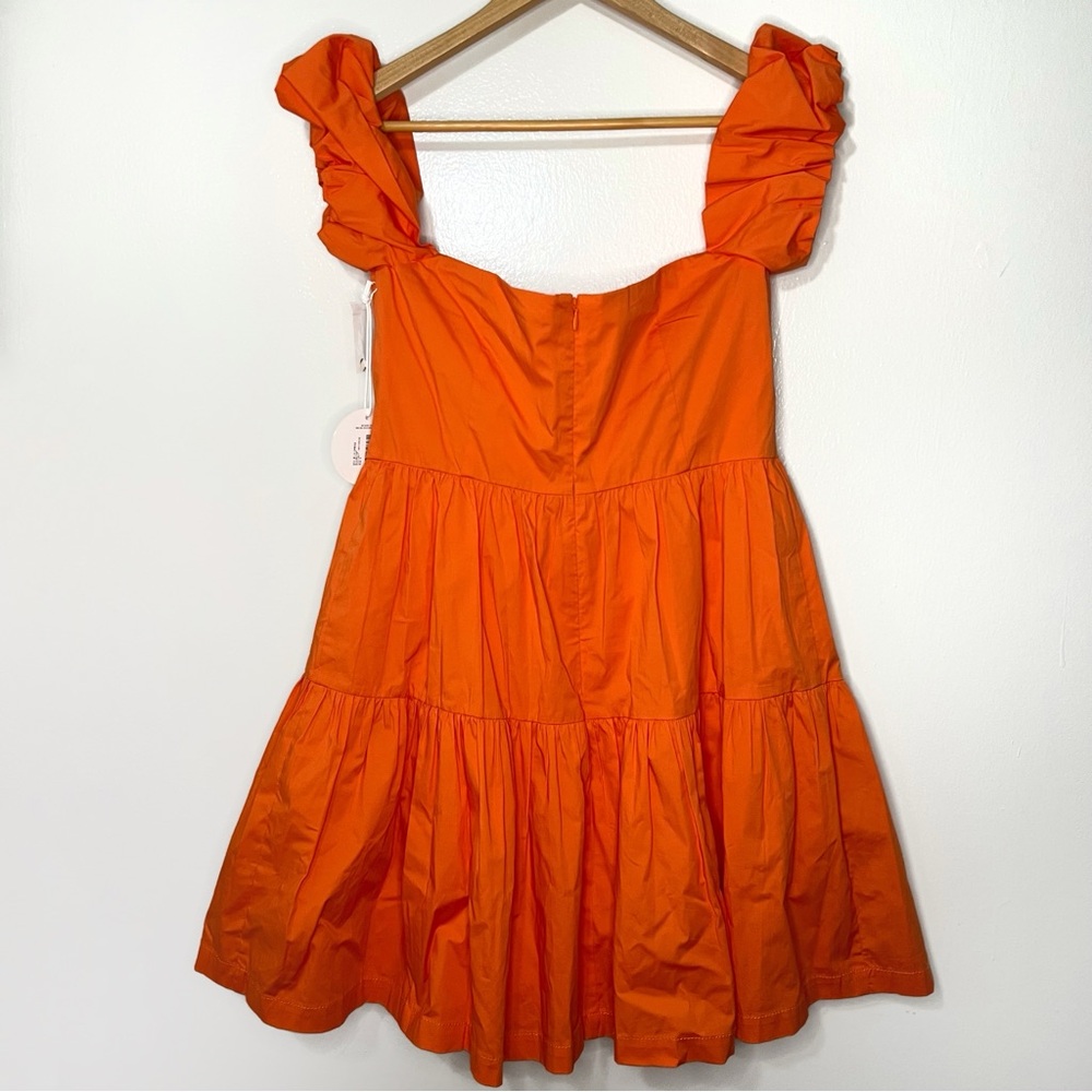 STAUD Elio Summer Mini Dress Off Shoulder Button Front Nectarine Orange Sz 12 - Picture 8 of 8